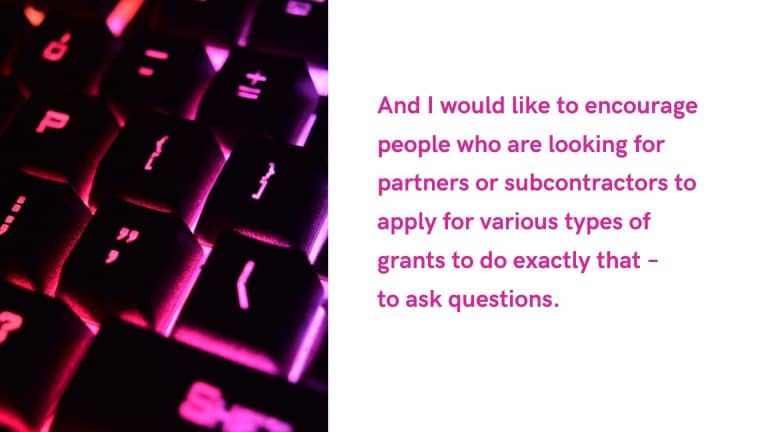 zoom to the keyboard, text on grant partner's organization experience in the implementation of grant applications