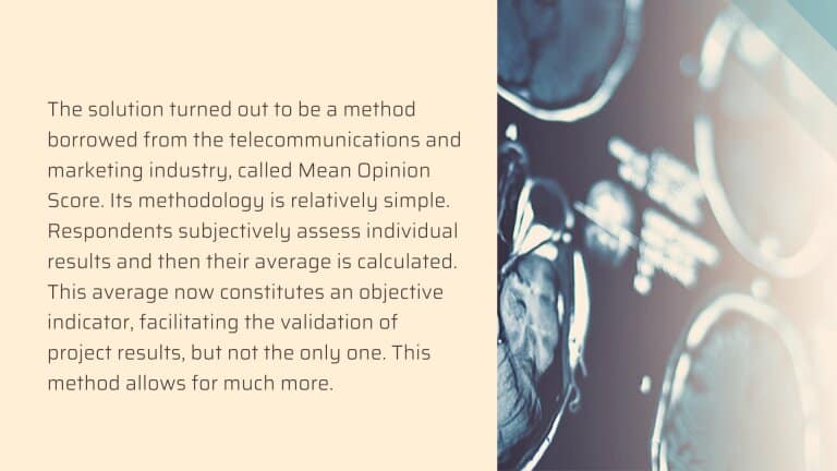 MRI scan with text on method called Mean Opinion Scan and its implication to medical r&d project