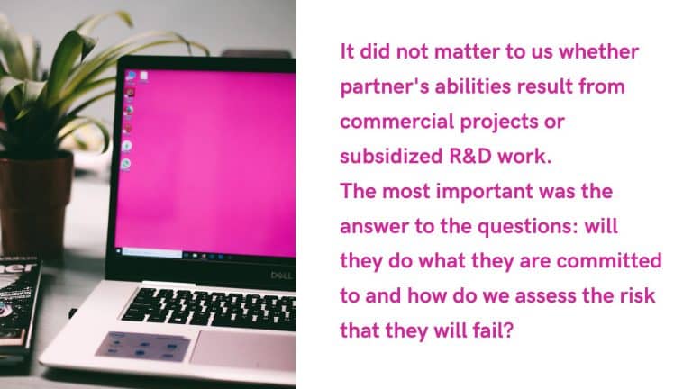 laptop with pink desktop wall paper, text on grant partner / subcontractor experience in the application